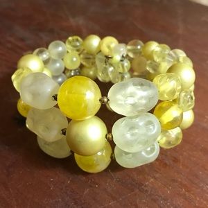 Vintage Yellow Beaded Flex Bracelet